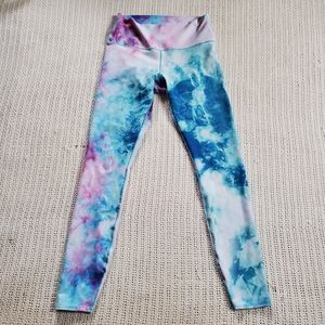 Colorado Threads Leggings Women's Large Pink Blue Green Watercolor High Rise